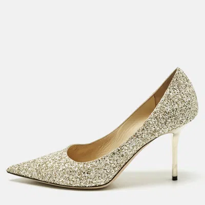 Jimmy Choo Gold/white Coarse Glitter Romy Pointed Toe Pumps