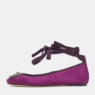 Pre-owned Jimmy Choo Grace Crystal Embellished Size 36 Purple Satin Ballet Flats