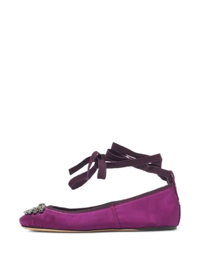 Pre-owned Jimmy Choo Grace Crystal-embellished Ballet Flats In Purple