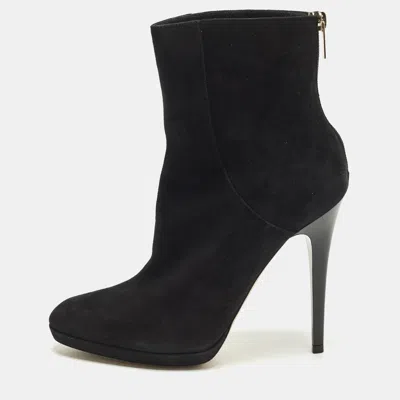 Pre-owned Jimmy Choo Gracie Size 38 Black Suede Ankle Length Boots