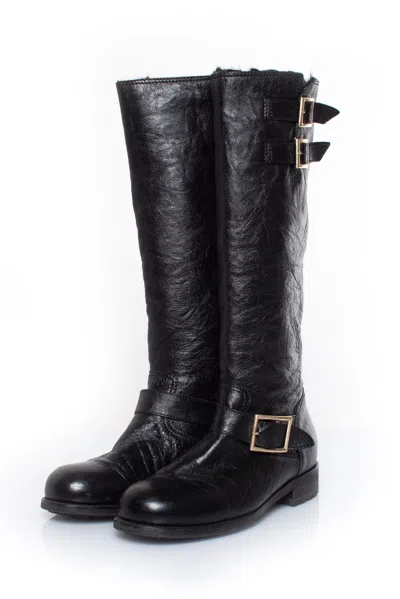 Jimmy Choo Grained Leather Biker Boots In Black
