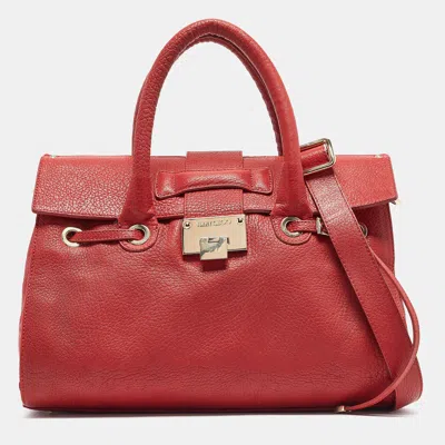 Jimmy Choo Grainy Leather Rosalie Top Handle Bag In Red