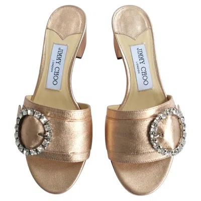 Pre-owned Jimmy Choo Granger Crystal Embellished Sandals Rose Gold In Red