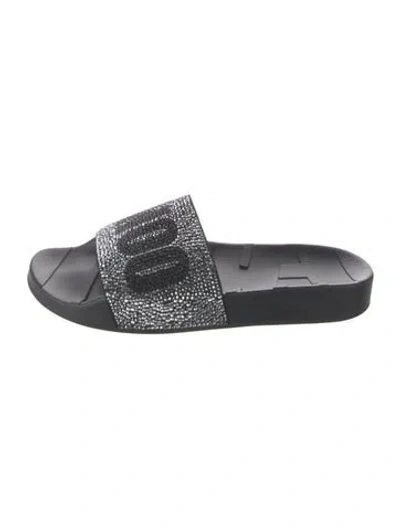 Pre-owned Jimmy Choo Graphic Print Crystal Embellishments Slides In Black/grey