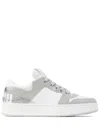 JIMMY CHOO GRAY FLORENT LACE-UP WOMEN'S SNEAKERS FEATURING GLITTER DETAILING AND COLOR-BLOCK DESIGN