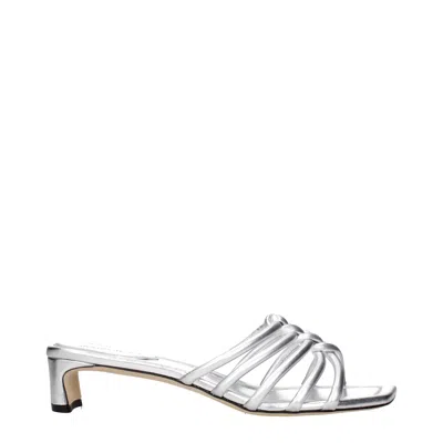 JIMMY CHOO GRAY LEATHER FLAT SANDALS