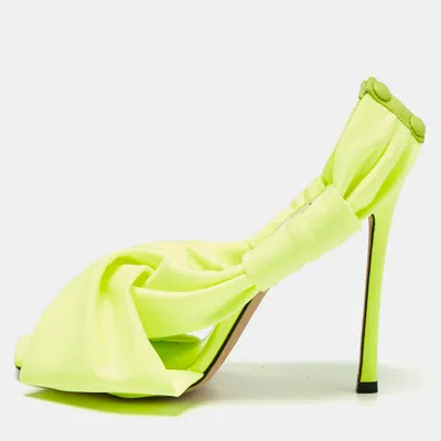 Pre-owned Jimmy Choo Green Fabric Slingback Sandals Size 37.5