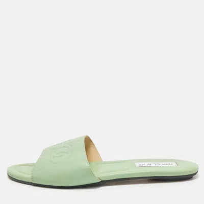 Pre-owned Jimmy Choo Green Leather Minea Flat Slide Sandals Size 40