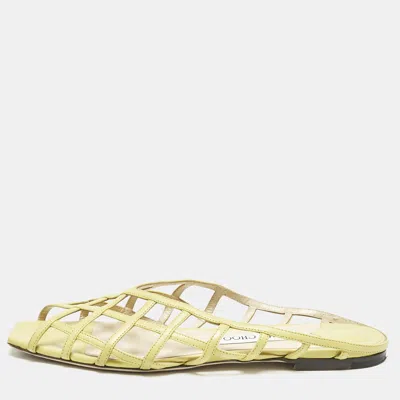 Pre-owned Jimmy Choo Green Leather Sai Flat Sandals Size 40