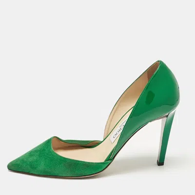 Pre-owned Jimmy Choo Green Patent Leather And Suede Liz Pointed Toe D'orsay Pumps Size 36.5