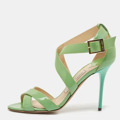 Pre-owned Jimmy Choo Green Patent Leather Louise Ankle Strap Sandals Size 37