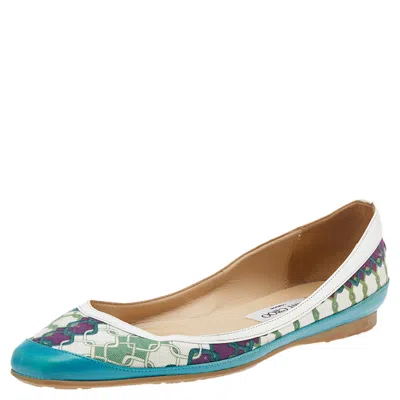 Jimmy Choo Green Printed Canvas And Leather Flats In Multi