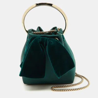 Pre-owned Jimmy Choo Green Satin And Velvet Bonbon Bucket Bag