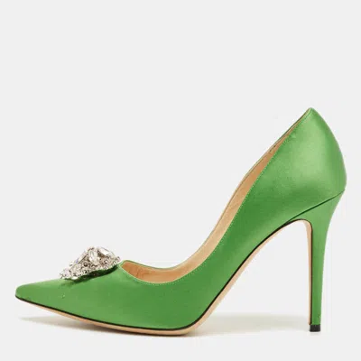 Jimmy Choo Green Satin Manda Pumps