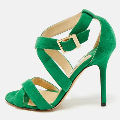 Pre-owned Jimmy Choo Green Suede Crisscross Ankle Strap Sandals Size 36