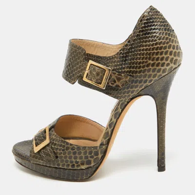 Pre-owned Jimmy Choo Green/brown Python Buckle Pumps Size 36.5