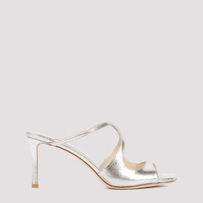 JIMMY CHOO GREY CHAMPAGNE LEATHER ANISE 75 SANDALS