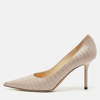 Pre-owned Jimmy Choo Grey Croc Embossed Leather Romy Pumps Size 37