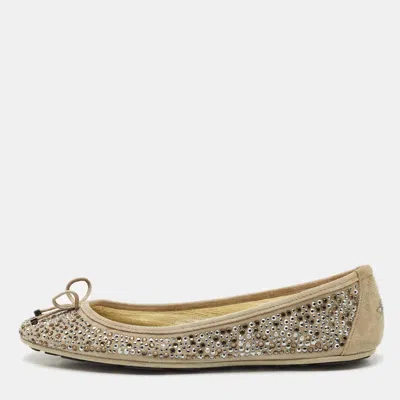 Pre-owned Jimmy Choo Grey Crystal Embellished Suede Weber Ballet Flats Size 40
