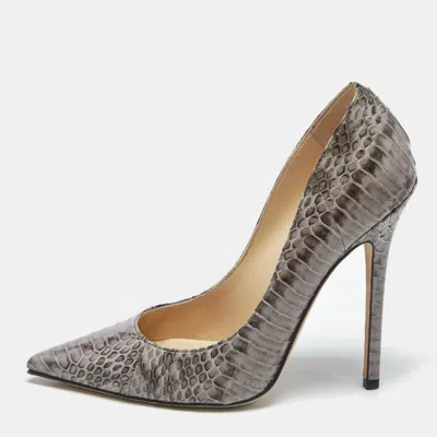Pre-owned Jimmy Choo Grey Elaphe Leather Anouk Pumps Size 37 In Gray