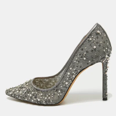 Pre-owned Jimmy Choo Grey Embellished Lace Romy Pumps Size 37