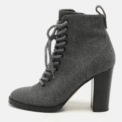 Pre-owned Jimmy Choo Grey Fabric Ankle Length Boots Size 39