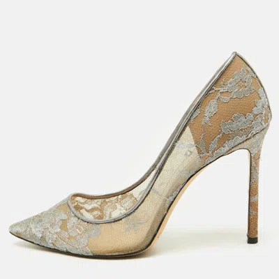Pre-owned Jimmy Choo Grey Lace Love Pointed Toe Pumps Size 41