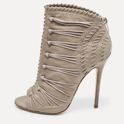 Pre-owned Jimmy Choo Grey Leather And Suede Gana Ankle Boots Size 38.5