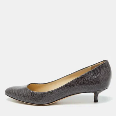Pre-owned Jimmy Choo Grey Lizard Embossed Leather Pumps Size 38.5