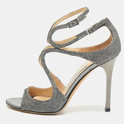 Pre-owned Jimmy Choo Grey Lurex Fabric Azia Ankle Strap Sandals Size 36 In Gray
