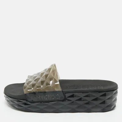 Pre-owned Jimmy Choo Grey Rubber Diamond Flat Sandals Size 40 In Gray