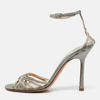 Pre-owned Jimmy Choo Grey Satin Ankle Strap Sandals Size 39