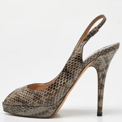 Pre-owned Jimmy Choo Grey Snakeskin Leather Peep Toe Pumps Size 38.5