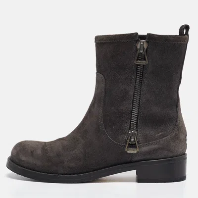 Pre-owned Jimmy Choo Grey Suede Ankle Length Boots Size 35.5