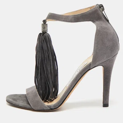 Pre-owned Jimmy Choo Grey Suede Ankle Strap Sandals Size 35.5