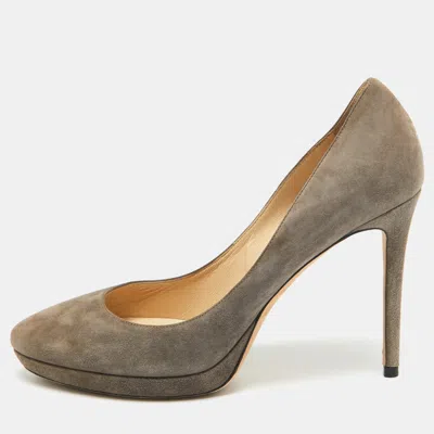 Pre-owned Jimmy Choo Grey Suede Cosmic Pointed Toe Pumps Size 39 In Beige