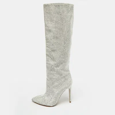 Pre-owned Jimmy Choo Grey Suede Crystals Embellished Knee Length Boots Size 39 In Gray