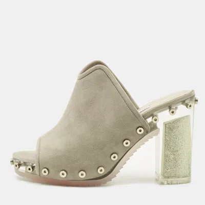 Jimmy Choo Grey Suede Studded Open Toe Mules In Green