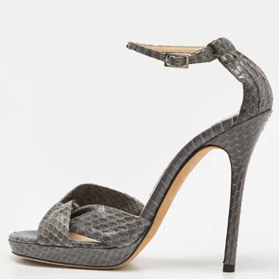 Pre-owned Jimmy Choo Grey Watersnake Leather Greta Sandals Size 36.5