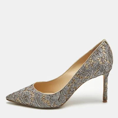 Jimmy Choo Grey/beige Lace Romy Pumps In Gold