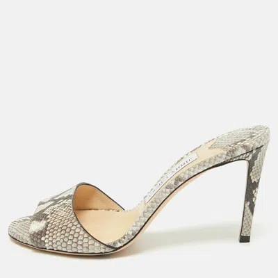 Pre-owned Jimmy Choo Grey/white Python Embossed Leather Stacey Slide Sandals Size 38