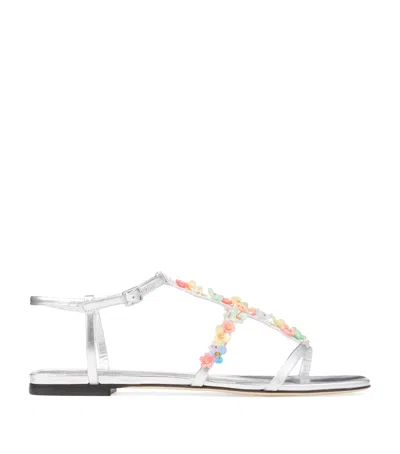 Jimmy Choo Gwyn Flat Daisy Embroidered Leather Sandals