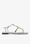 Jimmy Choo Gwyn Metallic Leather Daisy Sandals In Silver