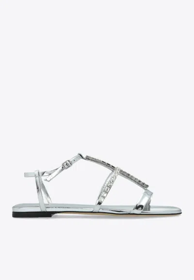 Jimmy Choo Gwyn Metallic Leather Flat Sandals In Silver