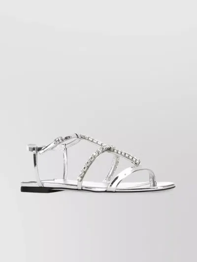 Jimmy Choo Gwyn Sandals Strappy Embellished Metallic Finish In Silver