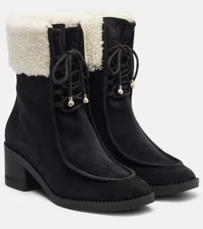 Jimmy Choo Hali 60 Shearling-trimmed Suede Ankle Boots In Black
