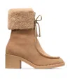 Jimmy Choo Hali 60 Suede Shearling Boots In Brown