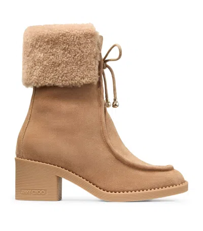 Jimmy Choo Hali 60 Suede Shearling Boots In Brown