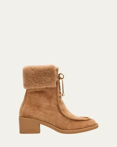 Jimmy Choo Hali 60 Suede Shearling-collar Ankle Booties In Multi