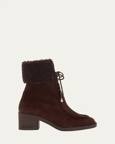 Jimmy Choo Hali 60 Suede Shearling-collar Ankle Boots In Brown